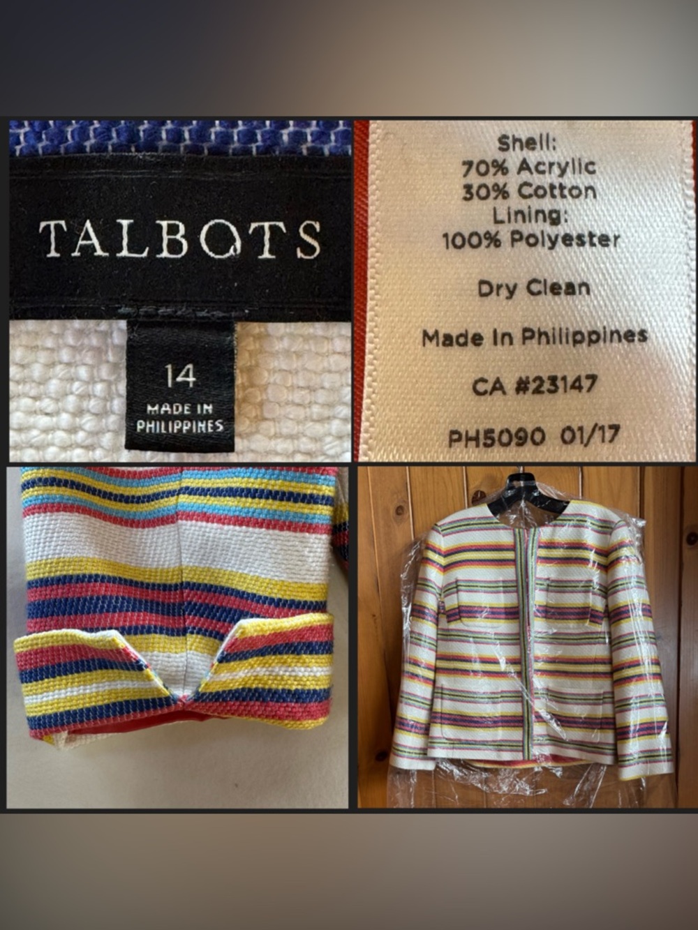 Talbots Striped Open-Front Lined Jacket Multicolor Striped Blazer (14) - Picture 5 of 17